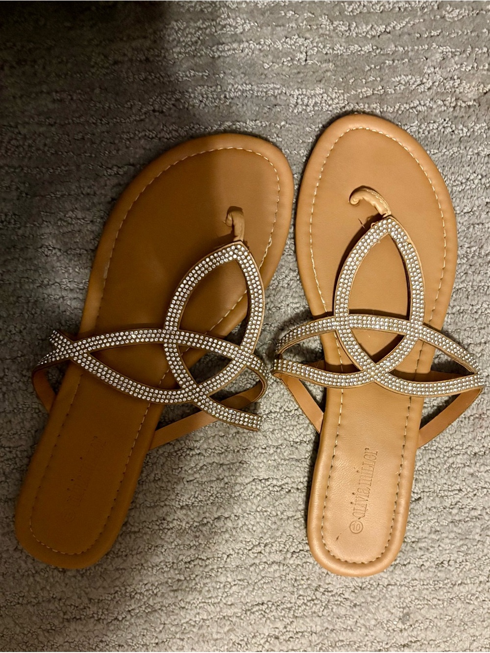93- Olivia Miller Tan Sandals with Crystal-Strap Detail